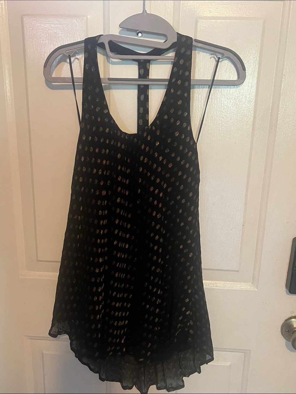 Staring at Stars Black Tank with Gold Metallic Dot Print